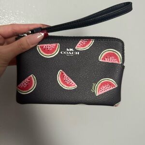 Coach Navy Blue Wristlet with Watermelon Design